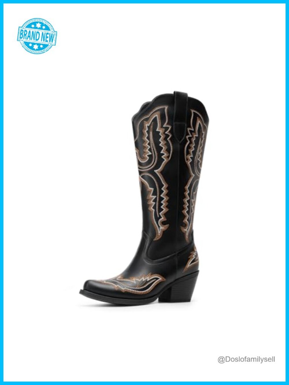 Knee High Western Cowboy Boots Faux Leather Square Toe